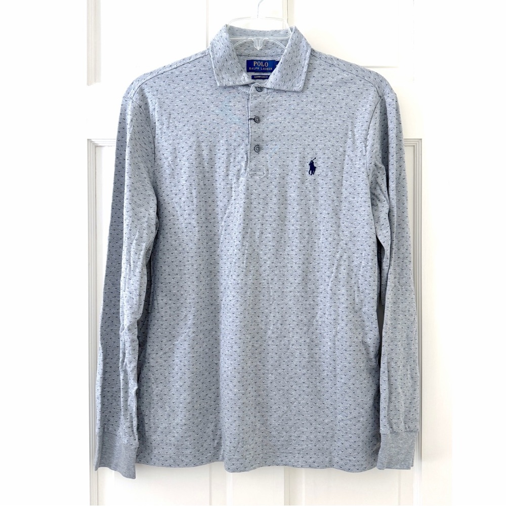 NWT Polo Ralph Lauren Custom Slim Fit Gray Polo Top Shirt 100% Cotton Dots Geo M